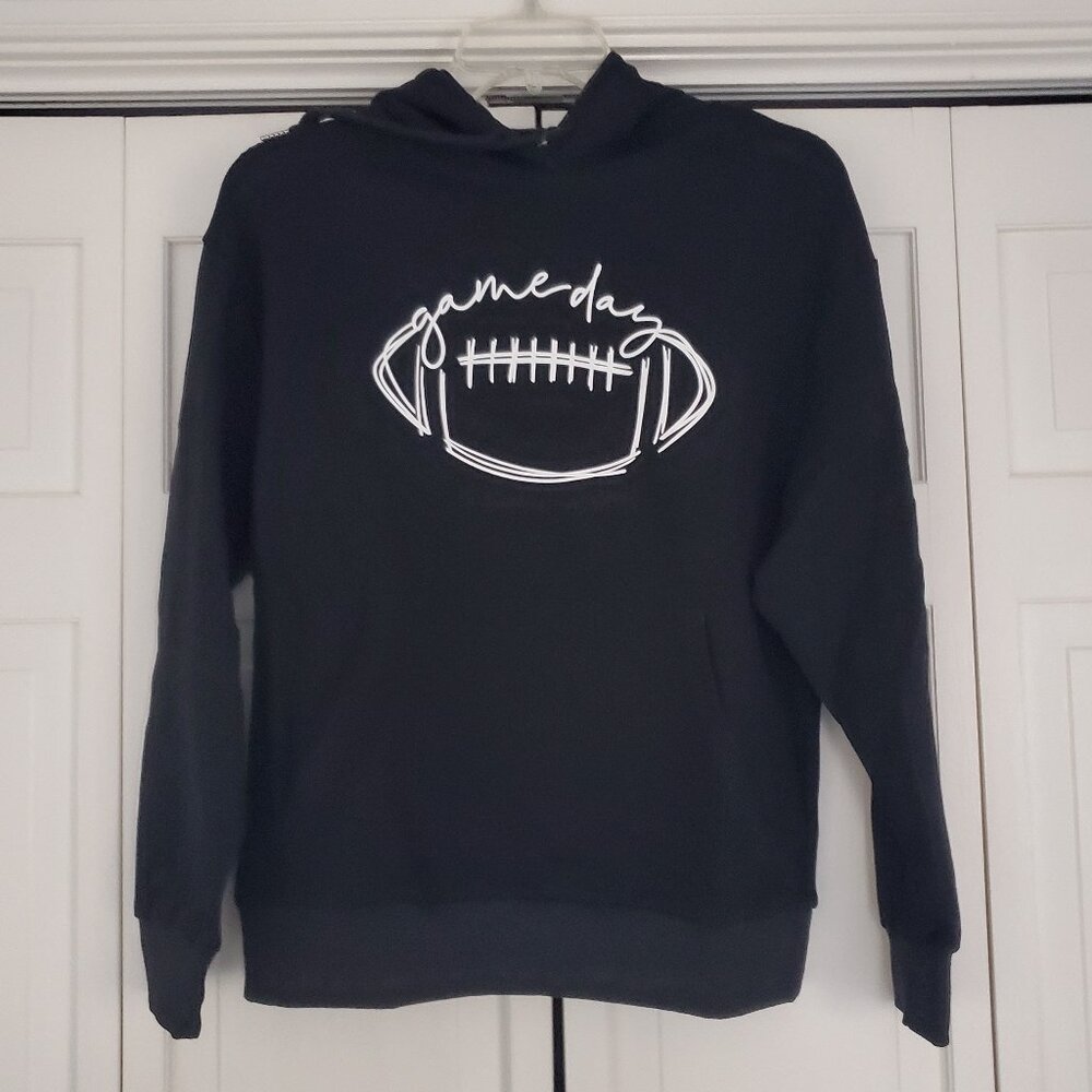 Lily Clothing Game Day Football Graphic Print Pullover Hoodie Sweatshirt Black S